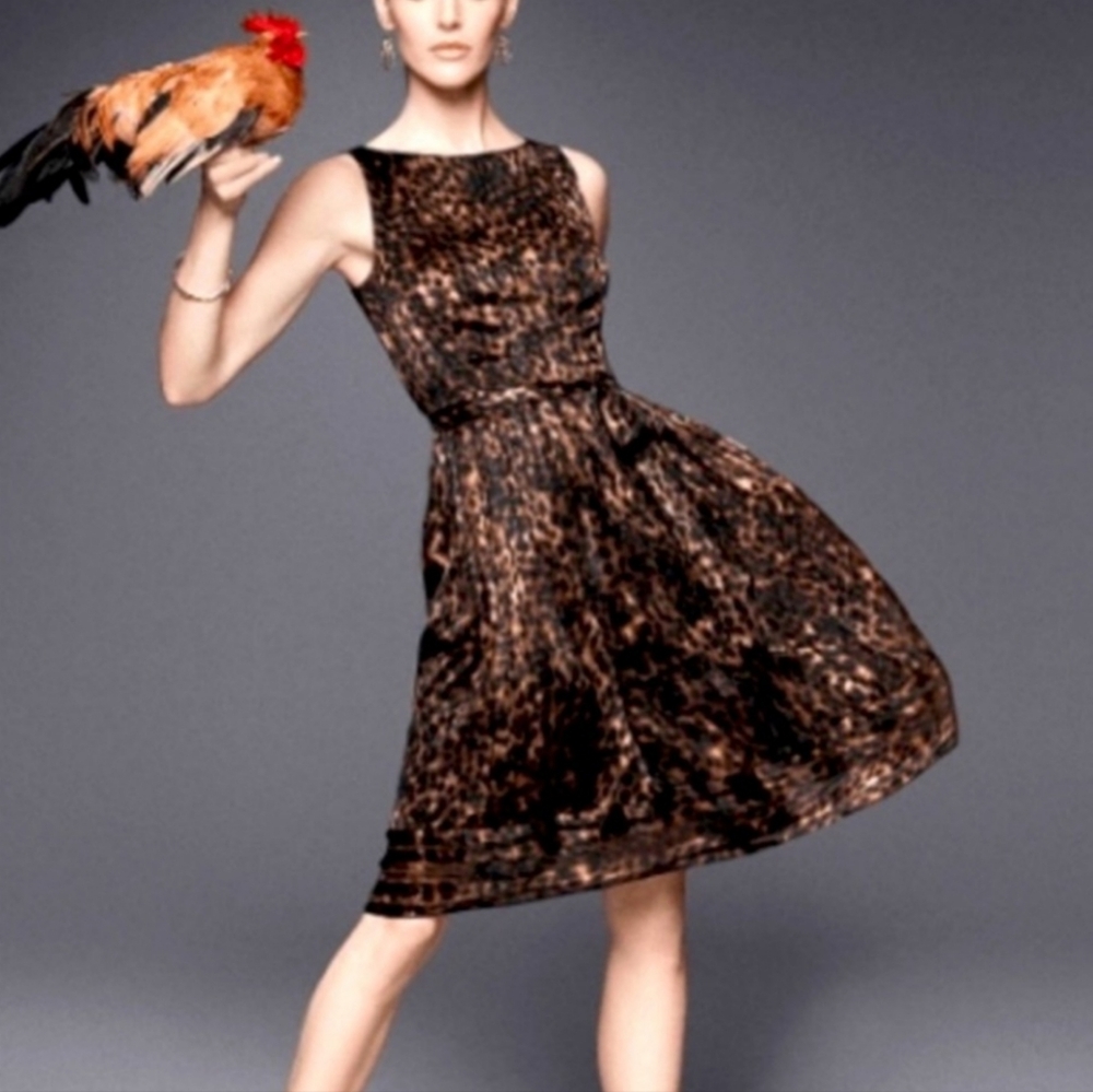Carmen Marc Valvo Brown and Black Printed Midi Dress